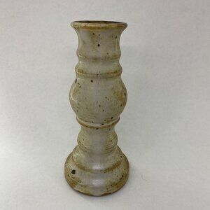 Vintage Large Signed Art Studio Pottery Pillar Candlestick Holder Brown/Speckle